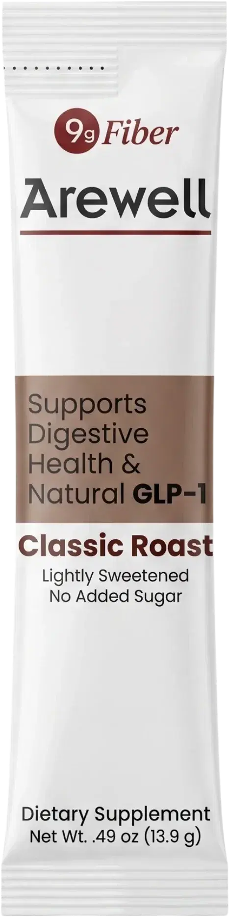 A single Arewell Classic Roast stick pack, net weight .49 oz (13.9 g).