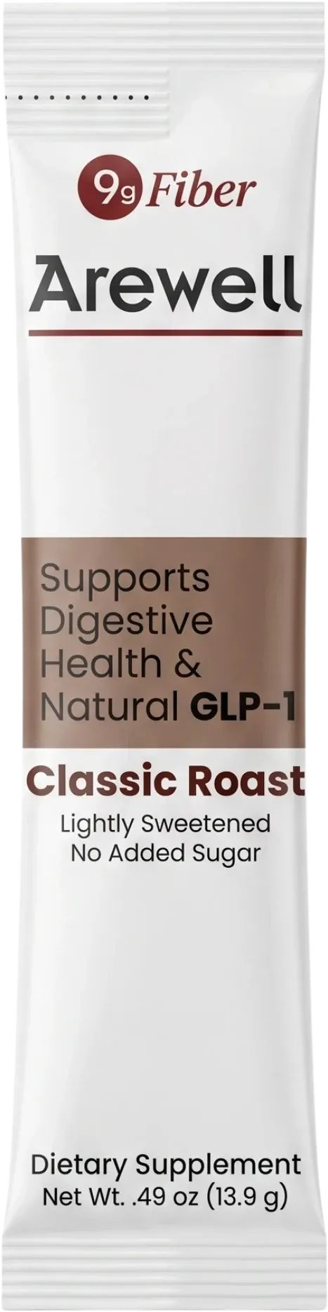 A single Arewell Classic Roast stick pack, net weight .49 oz (13.9 g).